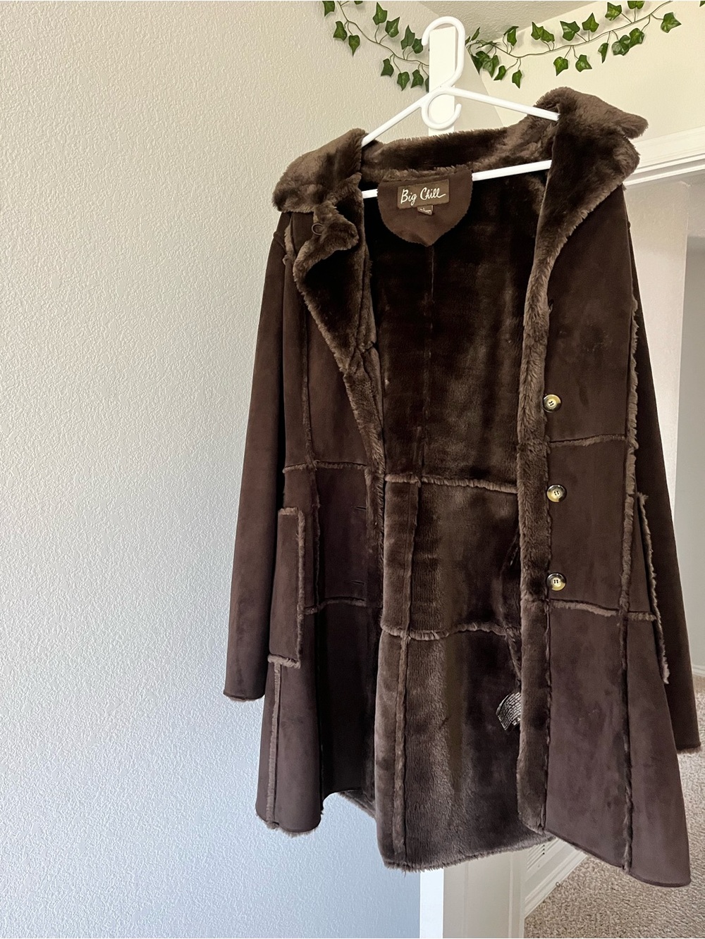 Big Chill Brown Faux Suede Shearling Coat